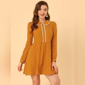 Allegra K Women's Heart Print Long Sleeve‎ A-Line Peter Pan Collar Dress XS NWT